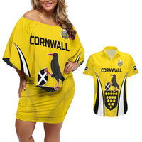 Custom Cornwall Rugby Couples Matching Off Shoulder Short Dress and Hawaiian Shirt Cornish Chough Go Champion - Wonder Print Shop