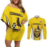 Custom Cornwall Rugby Couples Matching Off Shoulder Short Dress and Long Sleeve Button Shirt Cornish Chough Go Champion - Wonder Print Shop