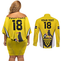 Custom Cornwall Rugby Couples Matching Off Shoulder Short Dress and Long Sleeve Button Shirt Cornish Chough Go Champion - Wonder Print Shop