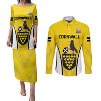 Custom Cornwall Rugby Couples Matching Puletasi and Long Sleeve Button Shirt Cornish Chough Go Champion - Wonder Print Shop