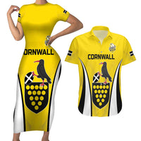 Custom Cornwall Rugby Couples Matching Short Sleeve Bodycon Dress and Hawaiian Shirt Cornish Chough Go Champion - Wonder Print Shop
