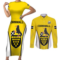 Custom Cornwall Rugby Couples Matching Short Sleeve Bodycon Dress and Long Sleeve Button Shirt Cornish Chough Go Champion - Wonder Print Shop