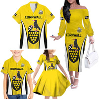 Custom Cornwall Rugby Family Matching Off The Shoulder Long Sleeve Dress and Hawaiian Shirt Cornish Chough Go Champion - Wonder Print Shop