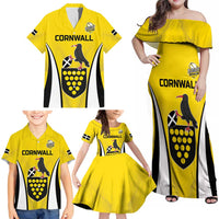 Custom Cornwall Rugby Family Matching Off Shoulder Maxi Dress and Hawaiian Shirt Cornish Chough Go Champion - Wonder Print Shop
