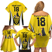 Custom Cornwall Rugby Family Matching Off Shoulder Short Dress and Hawaiian Shirt Cornish Chough Go Champion - Wonder Print Shop