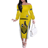 Custom Cornwall Rugby Off The Shoulder Long Sleeve Dress Cornish Chough Go Champion - Wonder Print Shop