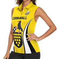 Custom Cornwall Rugby Women Sleeveless Polo Shirt Cornish Chough Go Champion - Wonder Print Shop