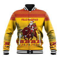 Personalized Spain Christmas Baseball Jacket Santa Riding Red Bull Feliz Navidad - Wonder Print Shop