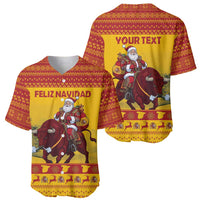Personalized Spain Christmas Baseball Jersey Santa Riding Red Bull Feliz Navidad - Wonder Print Shop