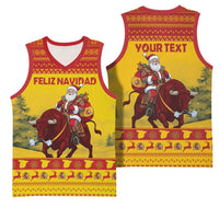 Personalized Spain Christmas Basketball Jersey Santa Riding Red Bull Feliz Navidad - Wonder Print Shop