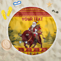 Personalized Spain Christmas Beach Blanket Santa Riding Red Bull Feliz Navidad - Wonder Print Shop