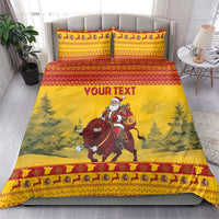 Personalized Spain Christmas Bedding Set Santa Riding Red Bull Feliz Navidad - Wonder Print Shop