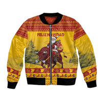 Personalized Spain Christmas Bomber Jacket Santa Riding Red Bull Feliz Navidad - Wonder Print Shop