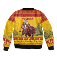 Personalized Spain Christmas Bomber Jacket Santa Riding Red Bull Feliz Navidad - Wonder Print Shop