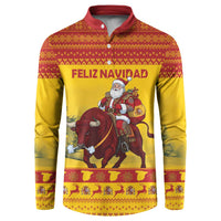 Personalized Spain Christmas Button Sweatshirt Santa Riding Red Bull Feliz Navidad - Wonder Print Shop
