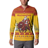 Personalized Spain Christmas Button Sweatshirt Santa Riding Red Bull Feliz Navidad - Wonder Print Shop