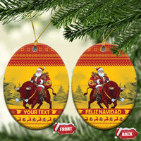 Personalized Spain Christmas Ceramic Ornament Santa Riding Red Bull Feliz Navidad - Wonder Print Shop
