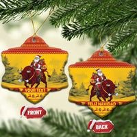 Personalized Spain Christmas Ceramic Ornament Santa Riding Red Bull Feliz Navidad - Wonder Print Shop