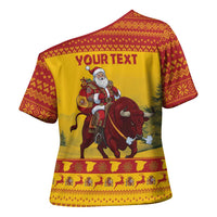 Personalized Spain Christmas Cross Shoulder Shirt Santa Riding Red Bull Feliz Navidad - Wonder Print Shop