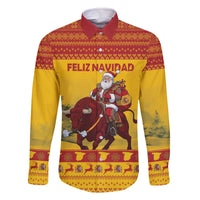 Personalized Spain Christmas Family Matching Off The Shoulder Long Sleeve Dress and Hawaiian Shirt Santa Riding Red Bull Feliz Navidad - Wonder Print Shop
