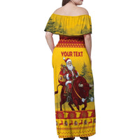 Personalized Spain Christmas Family Matching Off Shoulder Maxi Dress and Hawaiian Shirt Santa Riding Red Bull Feliz Navidad - Wonder Print Shop
