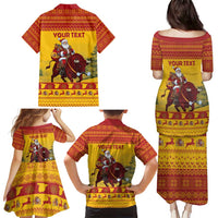 Personalized Spain Christmas Family Matching Puletasi and Hawaiian Shirt Santa Riding Red Bull Feliz Navidad - Wonder Print Shop