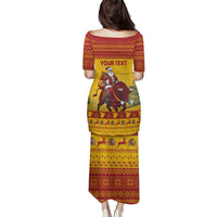 Personalized Spain Christmas Family Matching Puletasi and Hawaiian Shirt Santa Riding Red Bull Feliz Navidad - Wonder Print Shop