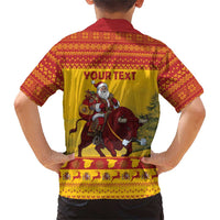Personalized Spain Christmas Family Matching Short Sleeve Bodycon Dress and Hawaiian Shirt Santa Riding Red Bull Feliz Navidad - Wonder Print Shop