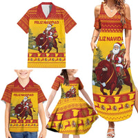 Personalized Spain Christmas Family Matching Summer Maxi Dress and Hawaiian Shirt Santa Riding Red Bull Feliz Navidad - Wonder Print Shop