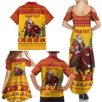 Personalized Spain Christmas Family Matching Summer Maxi Dress and Hawaiian Shirt Santa Riding Red Bull Feliz Navidad - Wonder Print Shop