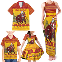 Personalized Spain Christmas Family Matching Tank Maxi Dress and Hawaiian Shirt Santa Riding Red Bull Feliz Navidad - Wonder Print Shop