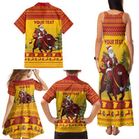 Personalized Spain Christmas Family Matching Tank Maxi Dress and Hawaiian Shirt Santa Riding Red Bull Feliz Navidad - Wonder Print Shop