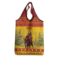Personalized Spain Christmas Grocery Bag Santa Riding Red Bull Feliz Navidad - Wonder Print Shop