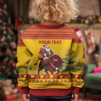 Personalized Spain Christmas Kid Ugly Christmas Sweater Santa Riding Red Bull Feliz Navidad - Wonder Print Shop