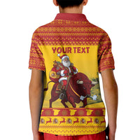 Personalized Spain Christmas Kid Polo Shirt Santa Riding Red Bull Feliz Navidad - Wonder Print Shop