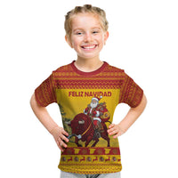 Personalized Spain Christmas Kid T Shirt Santa Riding Red Bull Feliz Navidad - Wonder Print Shop