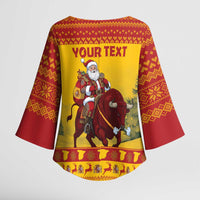 Personalized Spain Christmas Kimono Sleeve Blouse Santa Riding Red Bull Feliz Navidad - Wonder Print Shop