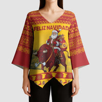 Personalized Spain Christmas Kimono Sleeve Blouse Santa Riding Red Bull Feliz Navidad - Wonder Print Shop