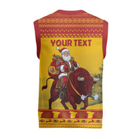 Personalized Spain Christmas Knitted V-Neck Vest Santa Riding Red Bull Feliz Navidad - Wonder Print Shop