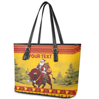 Personalized Spain Christmas Leather Tote Bag Santa Riding Red Bull Feliz Navidad - Wonder Print Shop