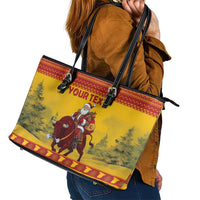 Personalized Spain Christmas Leather Tote Bag Santa Riding Red Bull Feliz Navidad - Wonder Print Shop