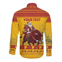 Personalized Spain Christmas Long Sleeve Button Shirt Santa Riding Red Bull Feliz Navidad - Wonder Print Shop