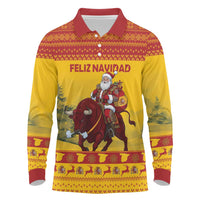Personalized Spain Christmas Long Sleeve Polo Shirt Santa Riding Red Bull Feliz Navidad - Wonder Print Shop
