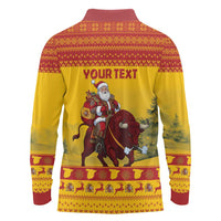 Personalized Spain Christmas Long Sleeve Polo Shirt Santa Riding Red Bull Feliz Navidad - Wonder Print Shop