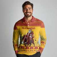 Personalized Spain Christmas Long Sleeve Polo Shirt Santa Riding Red Bull Feliz Navidad - Wonder Print Shop