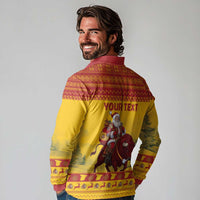 Personalized Spain Christmas Long Sleeve Polo Shirt Santa Riding Red Bull Feliz Navidad - Wonder Print Shop