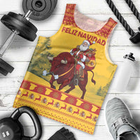 Personalized Spain Christmas Men Tank Top Santa Riding Red Bull Feliz Navidad - Wonder Print Shop