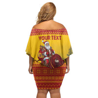 Personalized Spain Christmas Off Shoulder Short Dress Santa Riding Red Bull Feliz Navidad - Wonder Print Shop