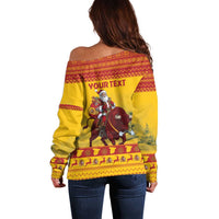 Personalized Spain Christmas Off Shoulder Sweater Santa Riding Red Bull Feliz Navidad - Wonder Print Shop