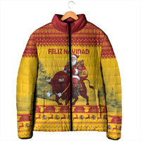 Personalized Spain Christmas Padded Jacket Santa Riding Red Bull Feliz Navidad - Wonder Print Shop